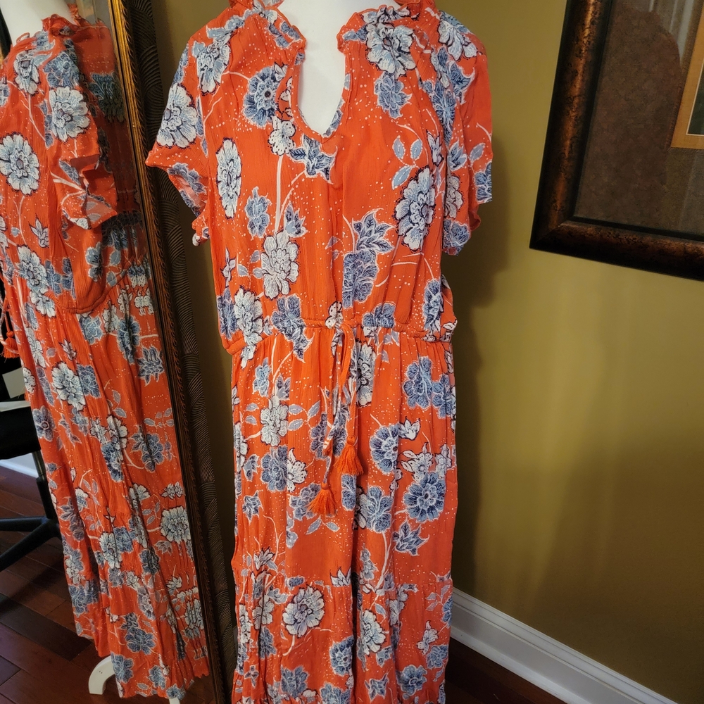 Sonoma Orange and Blue Floral Maxi Dress